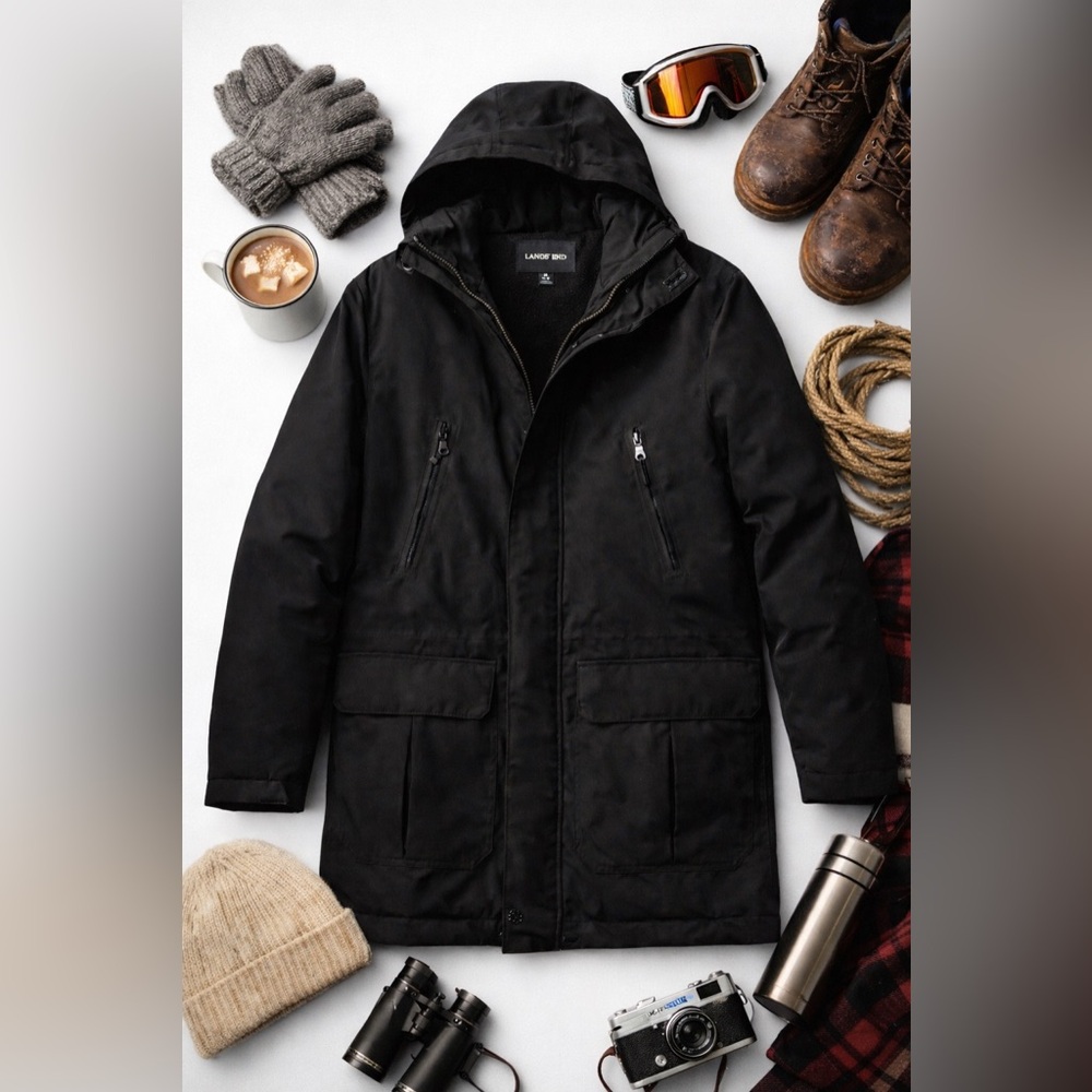 Lands’ End Black Insulated Hooded Winter Parka Jacket